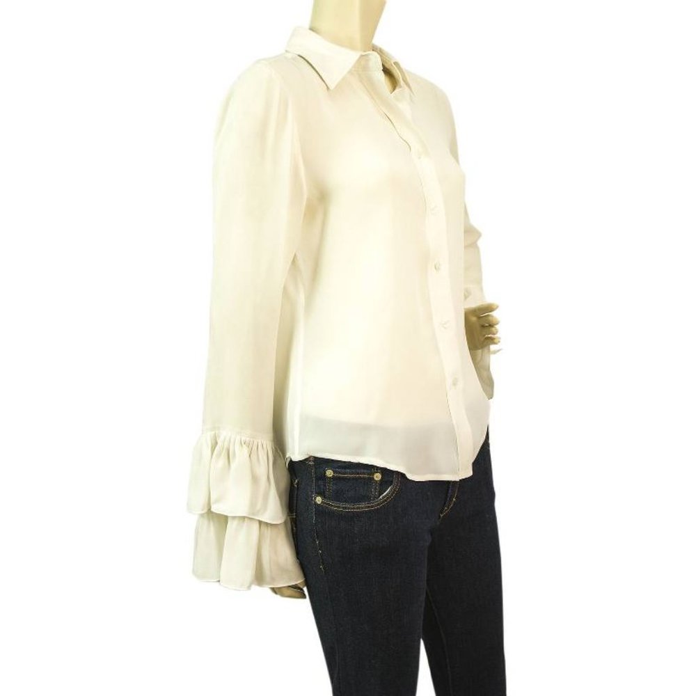 White Womens Ruffled Button Down Front - image 5